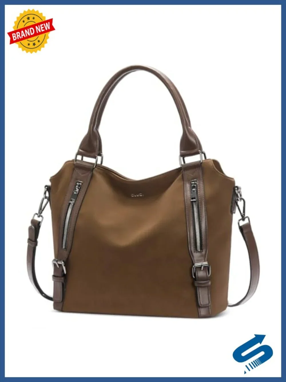Large Suede Hobo Bag with Multiple Pockets, Shoulder & Crossbody